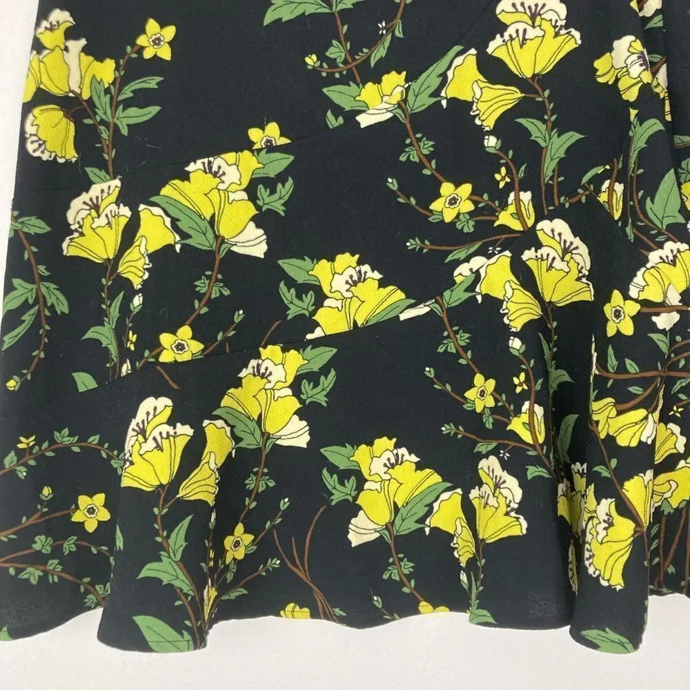 Whimsy Goth NWOT bright floral on black background side zipped skirt